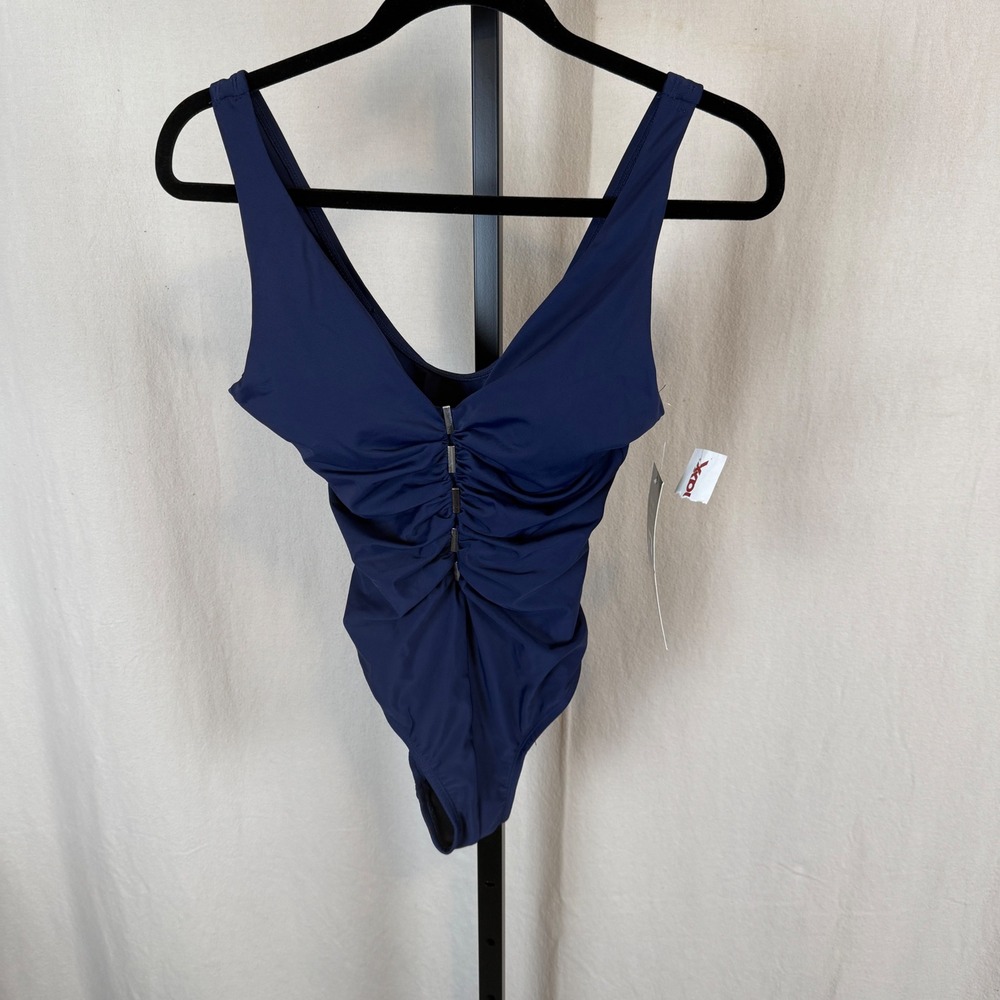 Shore Shapes Womens Navy Blue Ruched One Piece Swimsuit Tummy Control Size 8 NEW